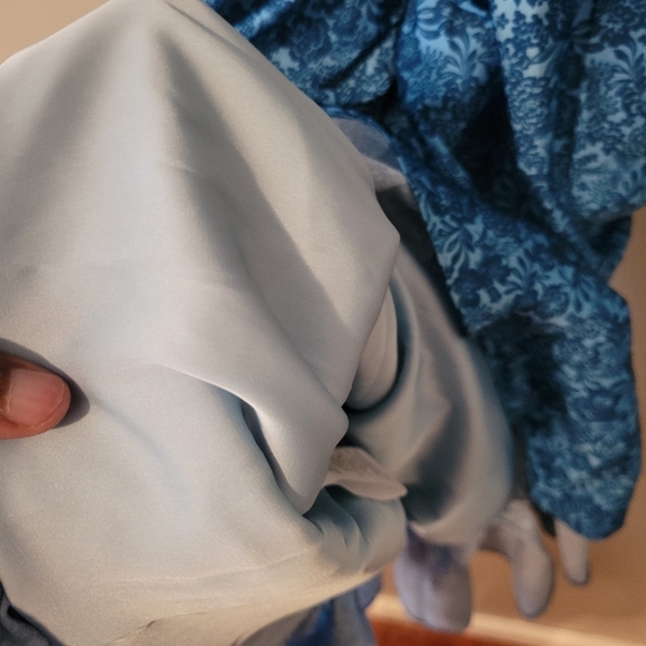 AMUR Floral Ruched Mermaid Tiered Puff Sleeve Peasant Blue Midi Dress. Size 10. - Picture 14 of 15